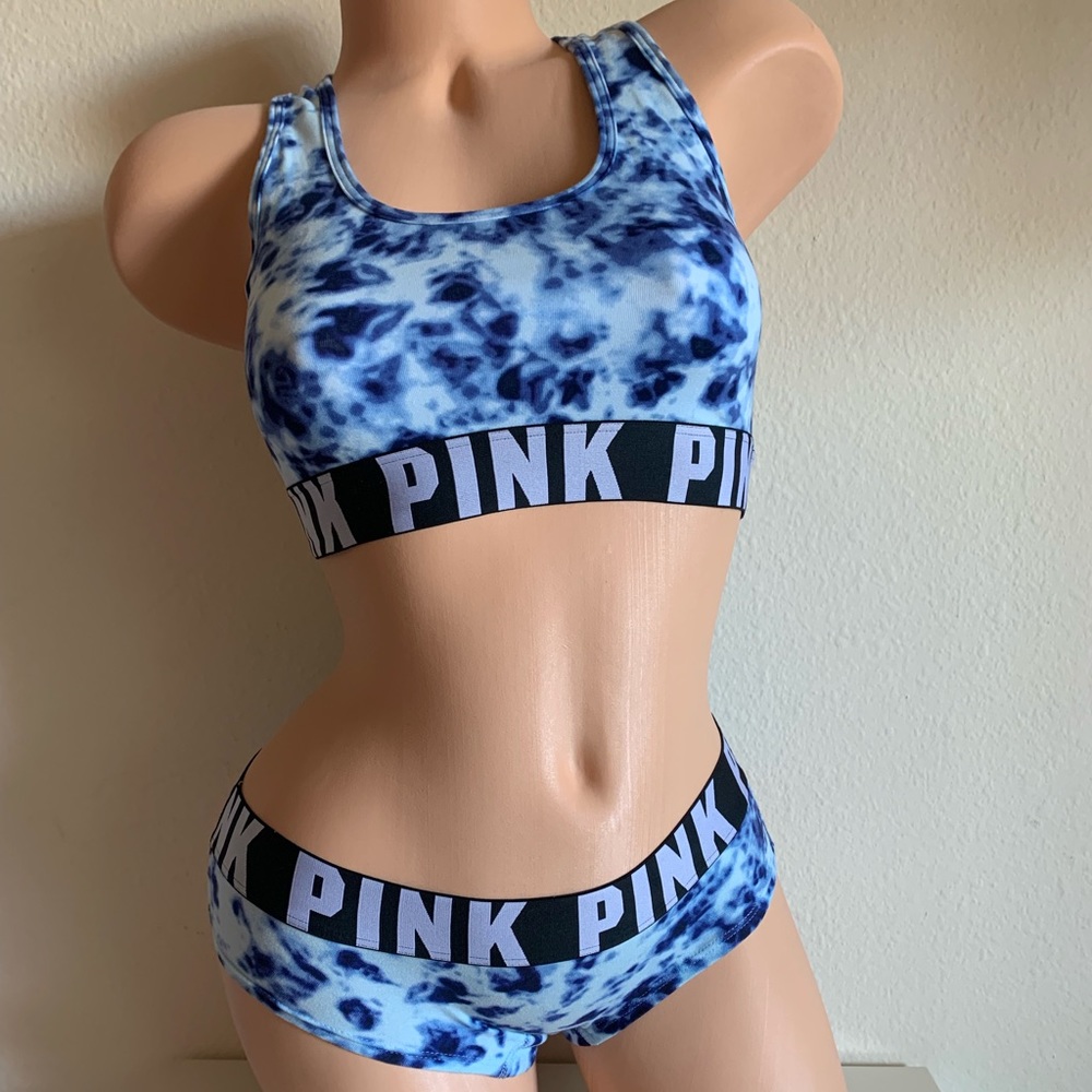 Victoria’s Secret VS PINK Blue Tie Dye Bralette Top + Panty Matching Set S